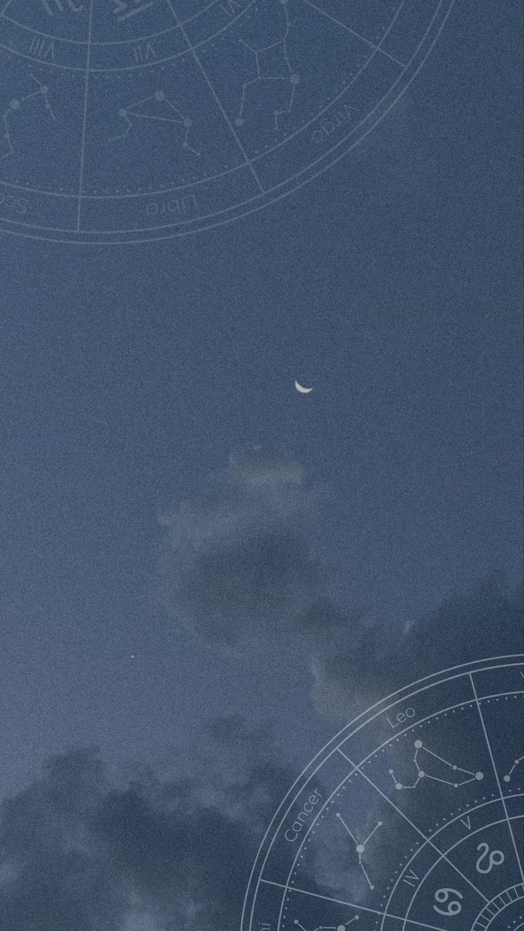 Céu noturno com a lua e os signos do zodíaco